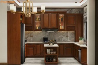 U shape kitchen cabinet with solid wooden panels 